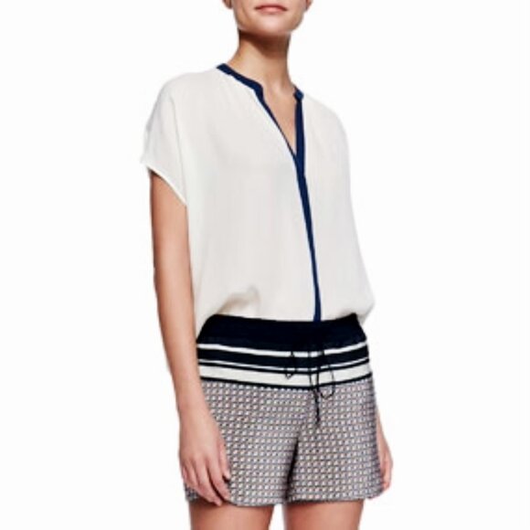 Vince dolman sleeve contrast trim placket silk button down blouse Large - Picture 2 of 8